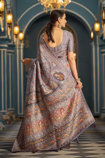 Purple Elegant Pashmina Kashmiri Jacquard Saree with Kalamkari & Meenakari Weaving