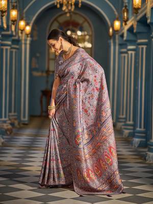 Purple Elegant Pashmina Kashmiri Jacquard Saree with Kalamkari & Meenakari Weaving 4