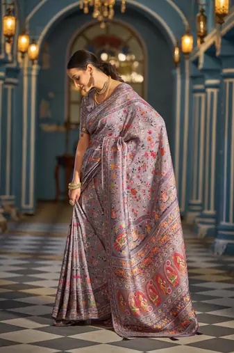 Purple Elegant Pashmina Kashmiri Jacquard Saree with Kalamkari & Meenakari Weaving