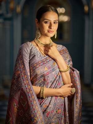 Purple Elegant Pashmina Kashmiri Jacquard Saree with Kalamkari & Meenakari Weaving 5