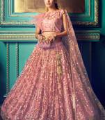 Pink Embrooidery and Stone Work Net Lehenga with Bloue- Full Stitched