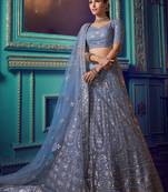Greyish Blue Embrooidery and Stone Work Net Lehenga with Bloue- Full Stitched