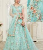 Blue Embrooidery and Stone Work Net Lehenga with Bloue- Full Stitched