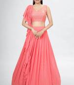 Pink Embrooidery and Thread Work Georgette Lehenga with Bloue- Full Stitched