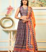 Multi Digital Print Satin Silk Lehenga with Bloue- Full Stitched