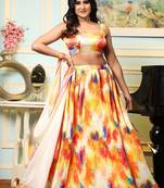 Multi Digital Print Satin Silk Lehenga with Bloue- Full Stitched