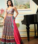 Multi Digital Print Satin Silk Lehenga with Bloue- Full Stitched