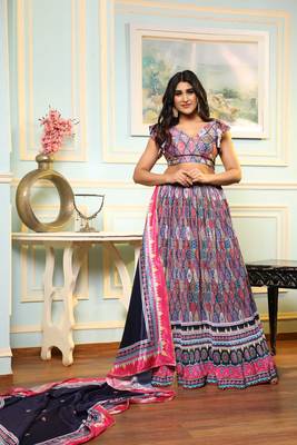 Multi Digital Print Satin Silk Lehenga with Bloue- Full Stitched 1