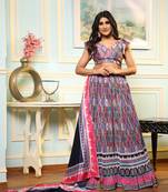 Multi Digital Print Satin Silk Lehenga with Bloue- Full Stitched