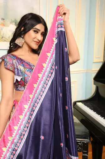 Multi Digital Print Satin Silk Lehenga with Bloue- Full Stitched