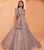 Mauve Embrooidery and Sequins Work Net Lehenga with Bloue and Belt- Full Stitched