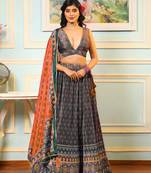Multi Digital Print Satin Silk Lehenga with Bloue- Full Stitched
