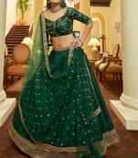 Green Embroidery and Sequins Art Silk Lehenga with Bloue Full Stitched