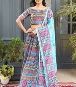Multi Digital Print Satin Silk Lehenga with Bloue- Full Stitched