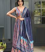 Multi Digital Print Satin Silk Lehenga with Bloue- Full Stitched