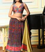 Multi Digital Print Satin Silk Lehenga with Bloue- Full Stitched