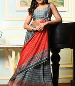 Green Digital Print Satin Silk Lehenga with Bloue- Full Stitched