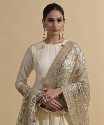 Ivory sequins work chanderi anarkali 2