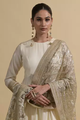 Ivory sequins work chanderi anarkali