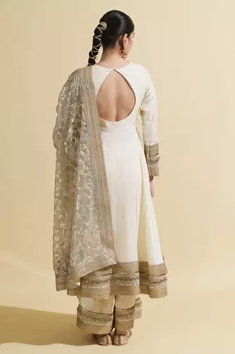 Ivory sequins work chanderi anarkali