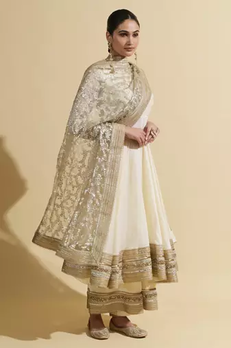 Ivory sequins work chanderi anarkali
