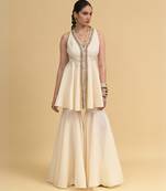 Ivory sequins work cotton peplum top set