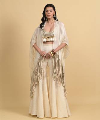 Ivory dori embroidery cotton pant set 1