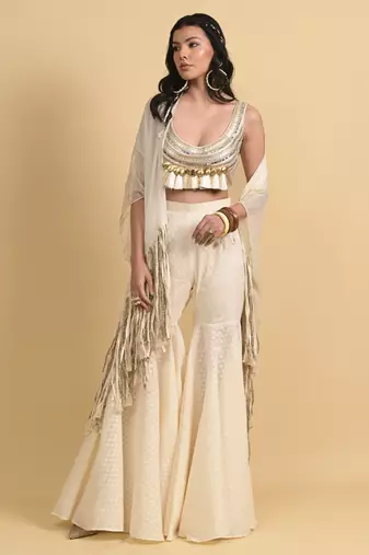 Ivory dori embroidery cotton pant set