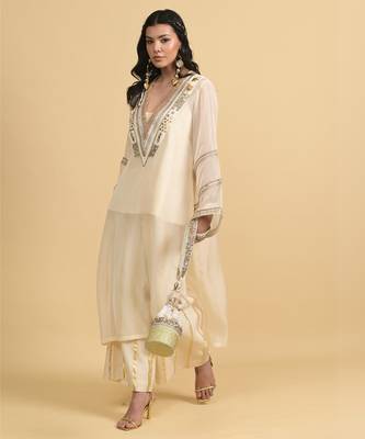Ivory sequins work cotton kaftans 2