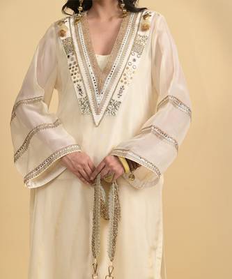 Ivory sequins work cotton kaftans 4