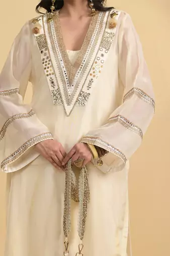 Ivory sequins work cotton kaftans