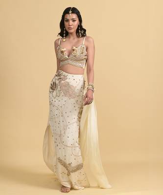 Ivory sequins work georgette skirt set 1