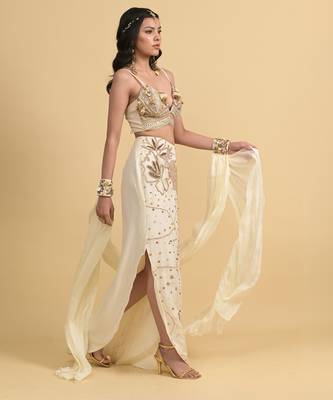 Ivory sequins work georgette skirt set 2