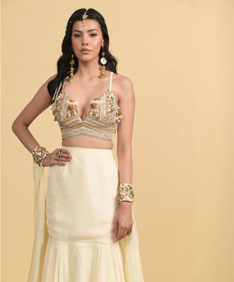 Ivory sequins work georgette skirt set 3