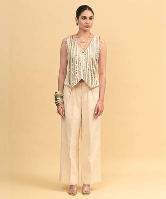Ivory sequins work cotton pant set 1
