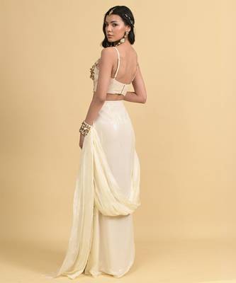 Ivory sequins work georgette skirt set 4