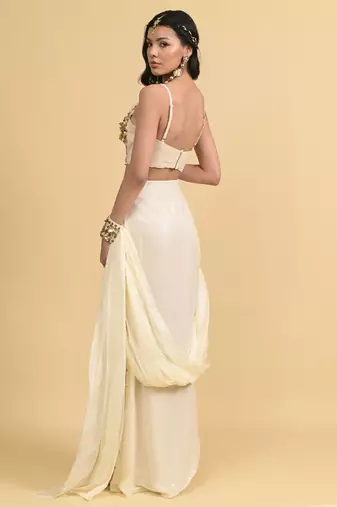 Ivory sequins work georgette skirt set