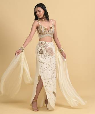 Ivory sequins work georgette skirt set 5