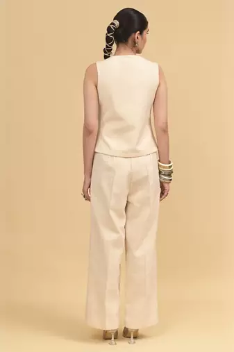 Ivory sequins work cotton pant set