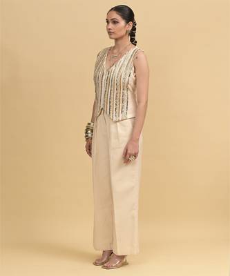 Ivory sequins work cotton pant set 3
