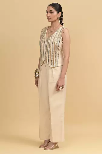 Ivory sequins work cotton pant set