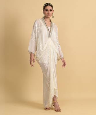 White dori embroidery organza kaftans 2
