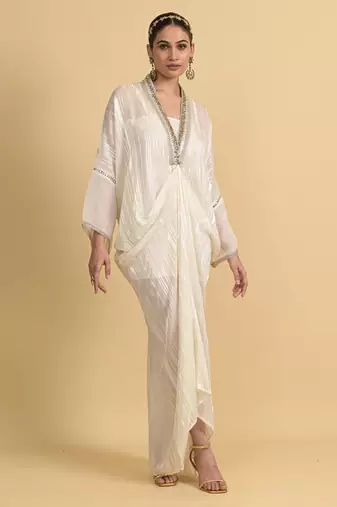 White dori embroidery organza kaftans