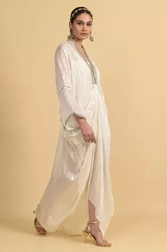 White dori embroidery organza kaftans