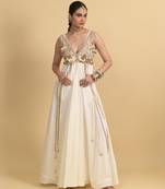 Ivory sequins work silk long-dresses