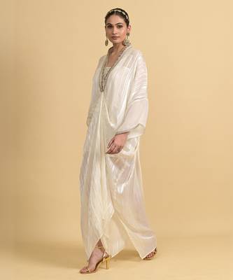 White dori embroidery organza kaftans 4