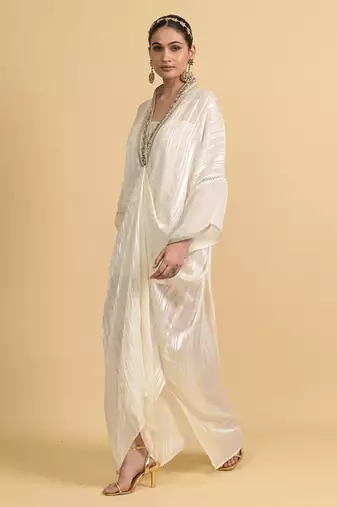 White dori embroidery organza kaftans