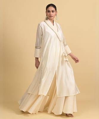 Ivory mirror work cotton fusion wear 1