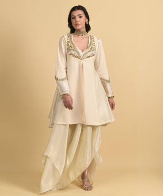 Ivory beads silk pant set 1