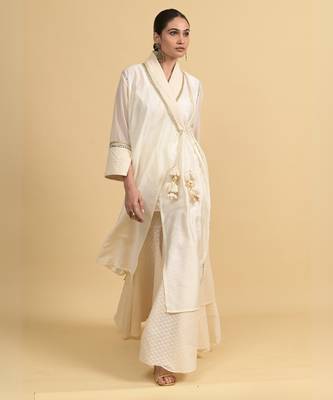 Ivory mirror work cotton fusion wear 2